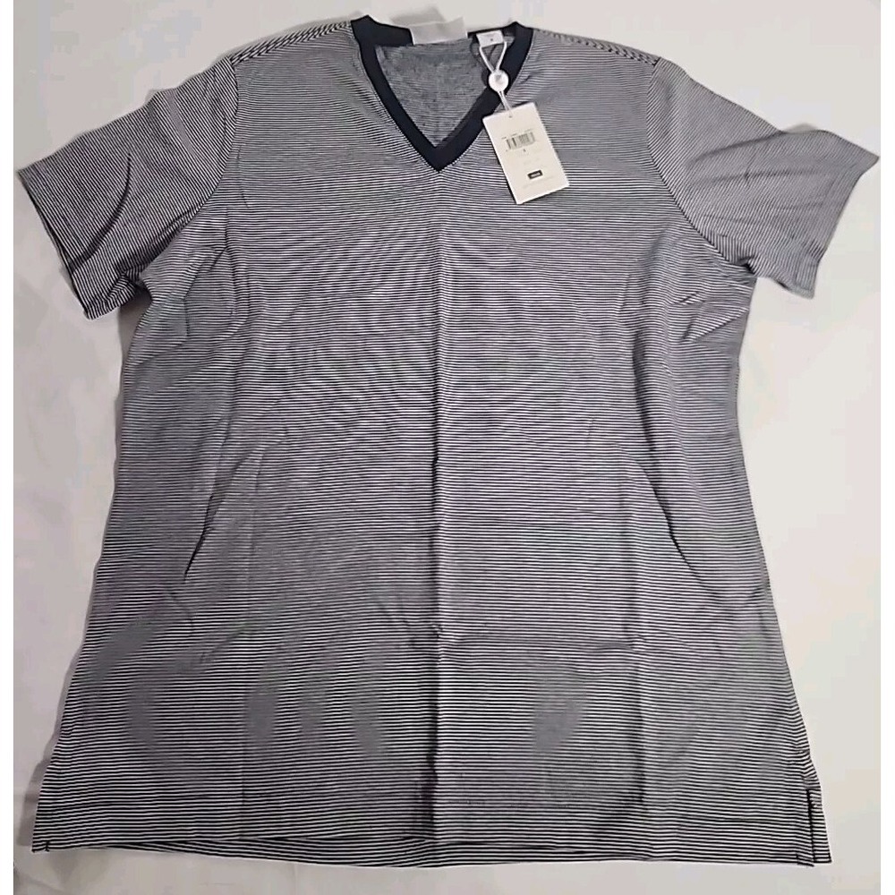 Ashworth Navy Striped V Neck Tee‎ Sz S NWT